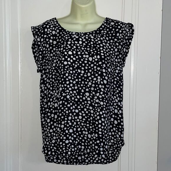 Ann Taylor Factory black polyester blouse with white polka dots - Picture 1 of 7